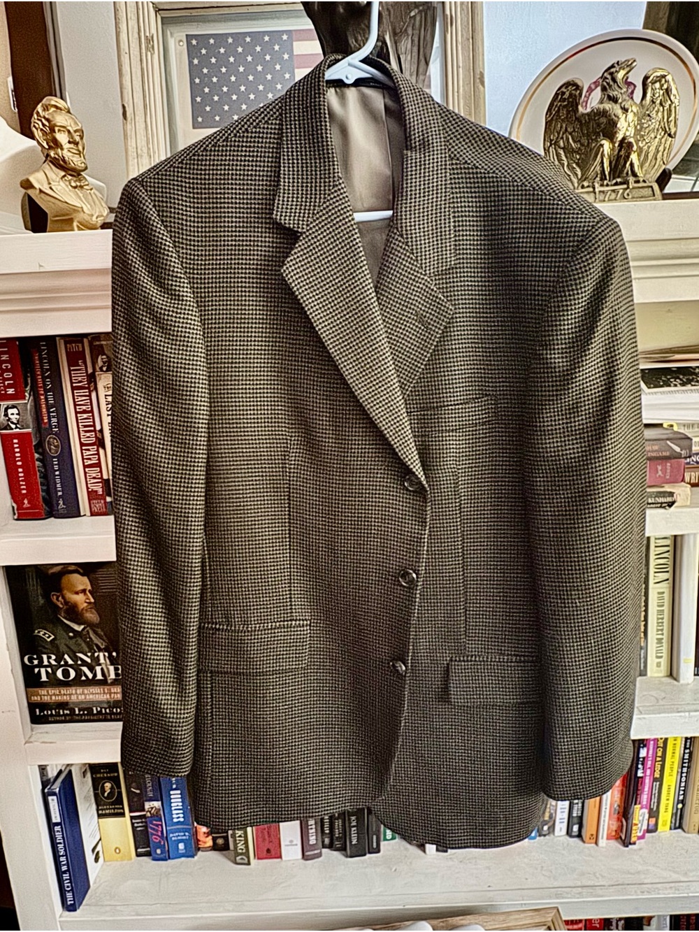 Gianfranco Ruffini Men’s Olive/Cream/Black Houndstooth Wool Blazer Jacket 42S